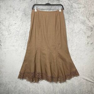 Cottagecore Linen Midi Skirt 6 Crochet Hem Flare Lagom Minimalist Boho Western‎